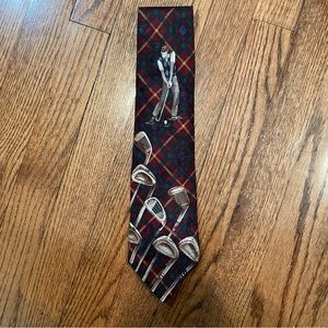 Hunt Club Vintage Golf Theme Golfer Print All Silk Men’s Tie